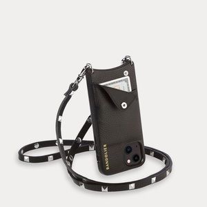 Bandolier Sarah Pebble Leather Crossbody in Black/Silver for iPhone 6/7/8